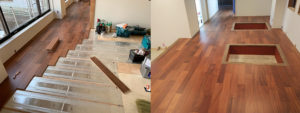 ゲストハウス新築工事、置床・乾式二重床後、捨て貼り施工後フローリング根太張り