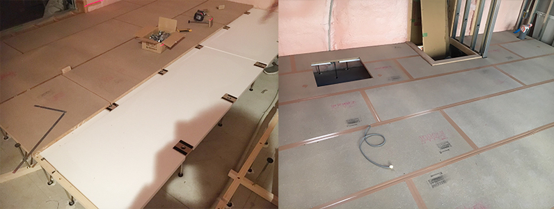 置床・乾式二重床支持脚設置及びレベル調整作業