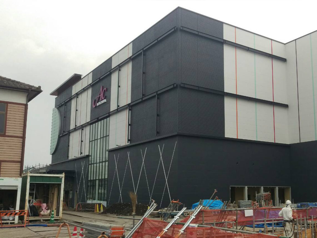 商業施設ショッピングモール床下地コンパネ捨て貼り工事